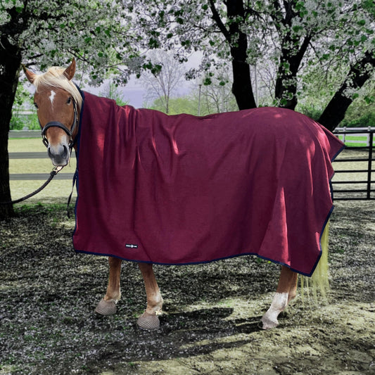 All-Season Wool Blend Cooler - Burgundy (88 X 94) Oversized to fit All Horses. Speeds Drying After Baths and Gradual Cooling After Exercise.